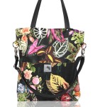 Black tote bag with flowers and outer pockets