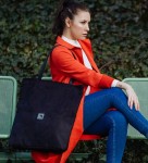 Large black tote bag made of eco suede.