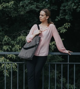 Big gray bag made of eco suede