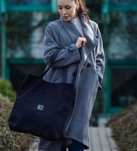 Large black tote bag made of eco suede. 