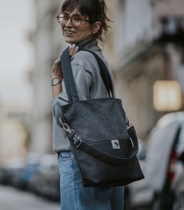 Graphite bag made of thick woven fabric and eco leather