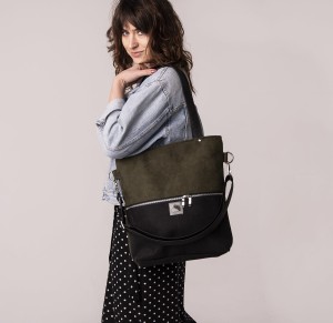 Schwarz-khaki Tasche aus wasserabweisendem  Nubuk