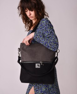 Schwarz-graue Tasche aus wasserabweisendem  Nubuk