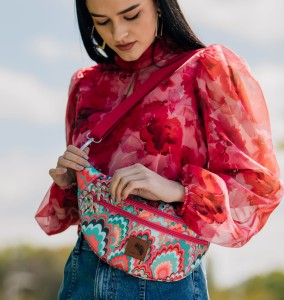 Nierenbeutel aus wasserabweisendem, gedrucktem Polyester, Fuchsie