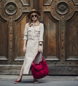 Red shoulder bag made of  eco suede II