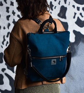 2in1 Tasche/ Rucksack aus Nubuk türkis