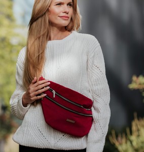 Bauchtasche XL aus dickem Velours- BORDEAUXROT
