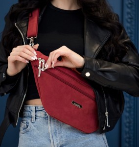 Bauchtasche XL aus dickem Polster-Nubuk  dunkelrot