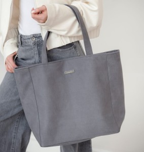 Große Shopper Tasche Basic aus Polster-Nubuk grau