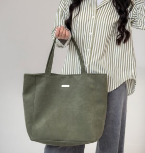Große Shopper Tasche Basic aus Polster-Nubuk olivgrün