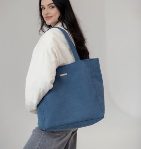 Große Shopper Tasche Basic aus Polster-Nubuk dunkelblau